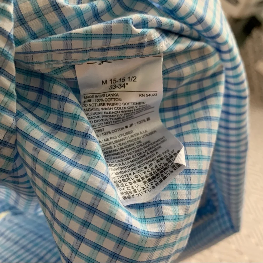 Banana Republic Light Blue Plaid Gingham Long Sleeve Button Down Shirt Slim M